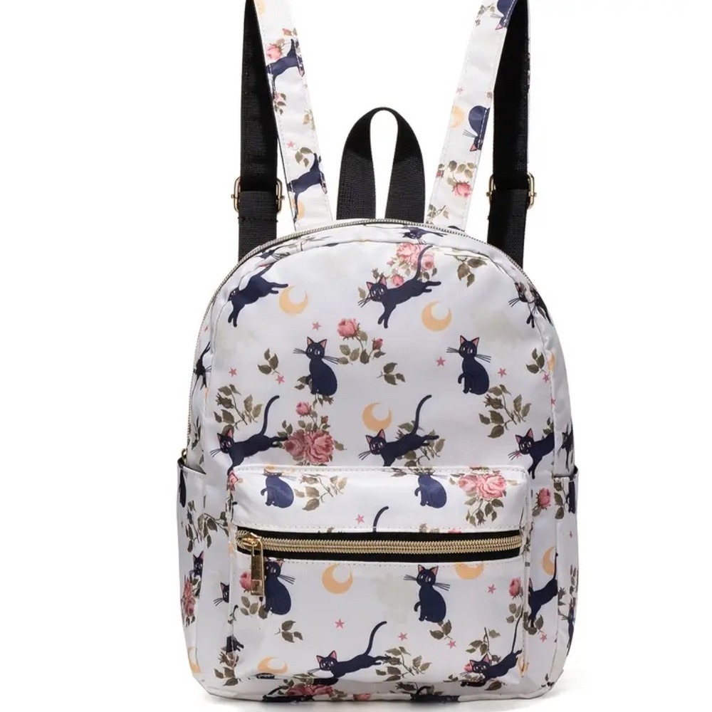 Floral Cat Backpack Mini White‎ Cute Black Kitten Roses School Travel Bag New
